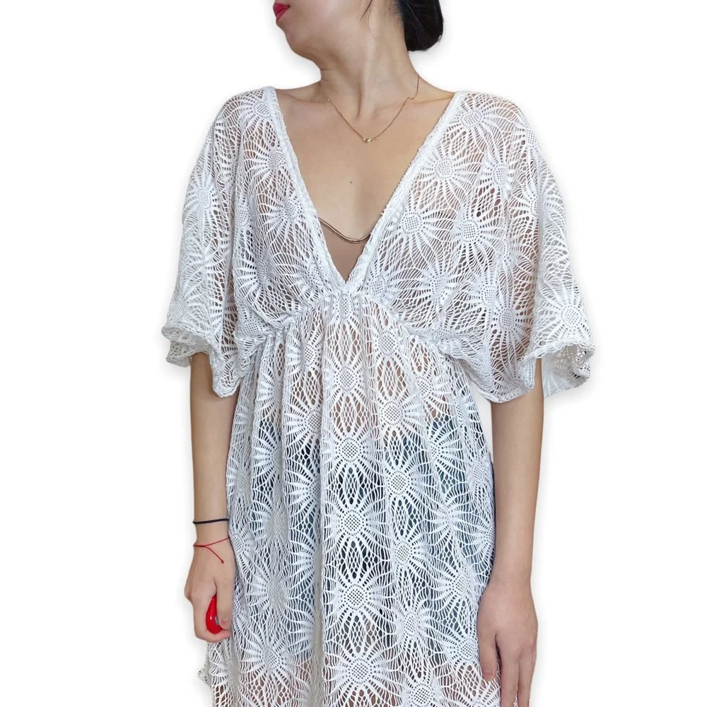 NWT Elif for Jordan Taylor White Crochet Bikini Beach Coverup Dress Size L
